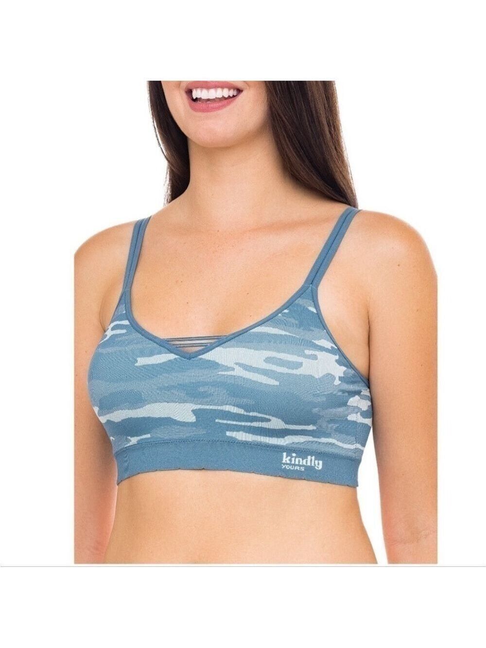 Kindly Yours caged v-neck sustainable seamless bralette small blue camo